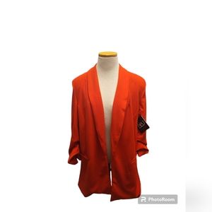 BBJ RED CINCHED SLEEVE OPEN FRONT BLAZER